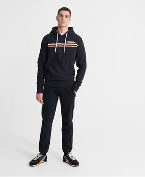 Superdry Core Logo Sport Stripe Loopback Férfi Kapucnis Pulóver Fekete | FLXYP4935